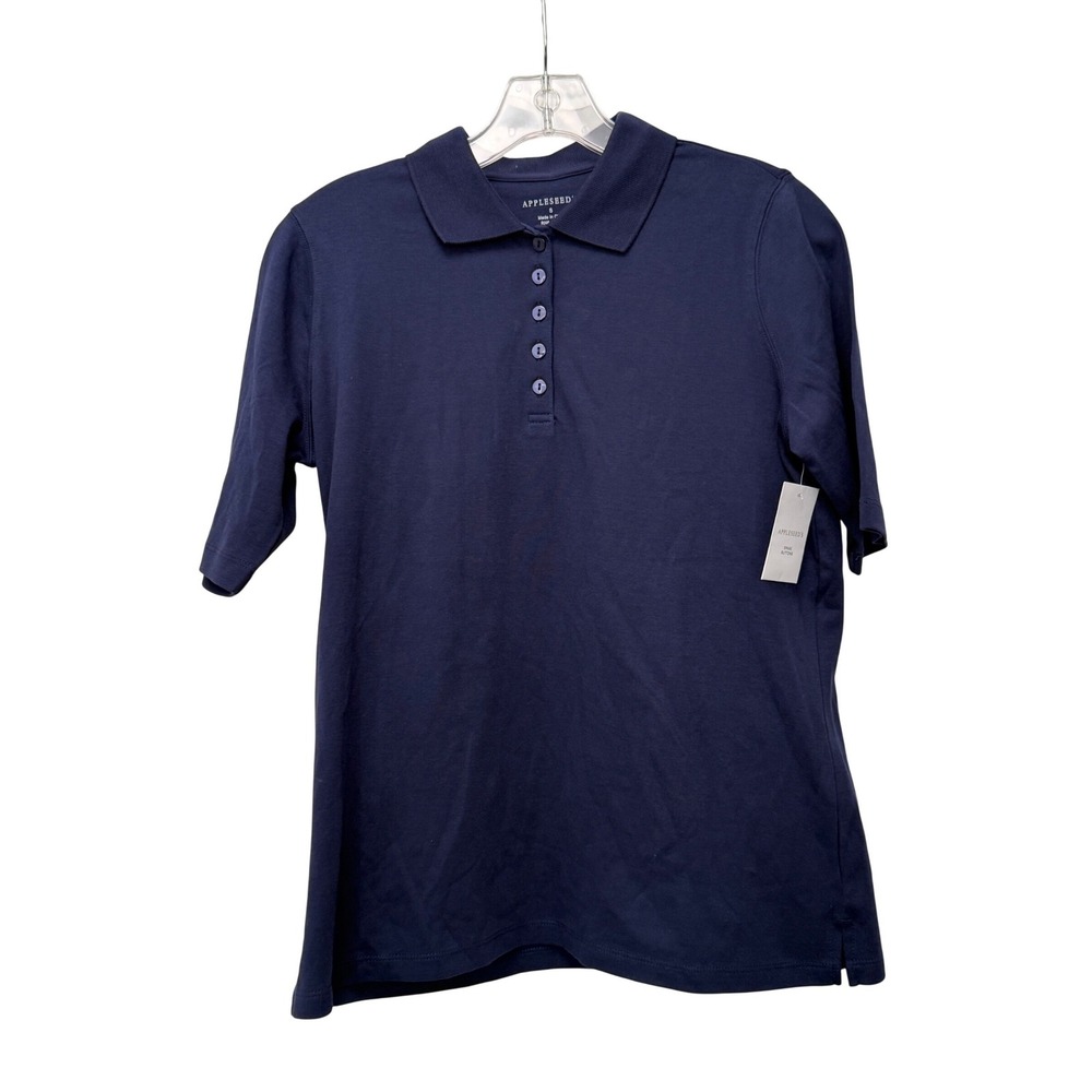 Appleseed's‎ Womens Navy Blue 100% Cotton Short Sleeve Polo Shirt Size S